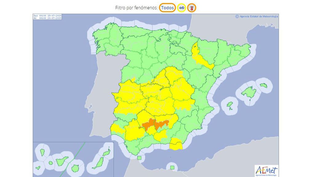 Avisos por calor previstos para el viernes, 19 de julio / Aemet