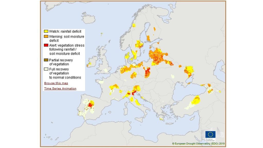 *Imagen: Riesgo actual de sequía en los países europeos / European Drought Observatory