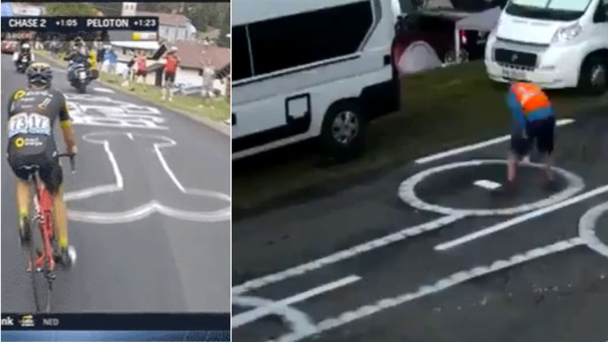 El trabajo más duro del Tour de Francia: Disimula los 'penes' dibujados en la carretera y los convierte en búhos
