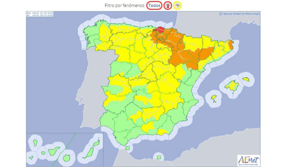 Avisos por calor previstos para el martes, 23 de julio / Aemet