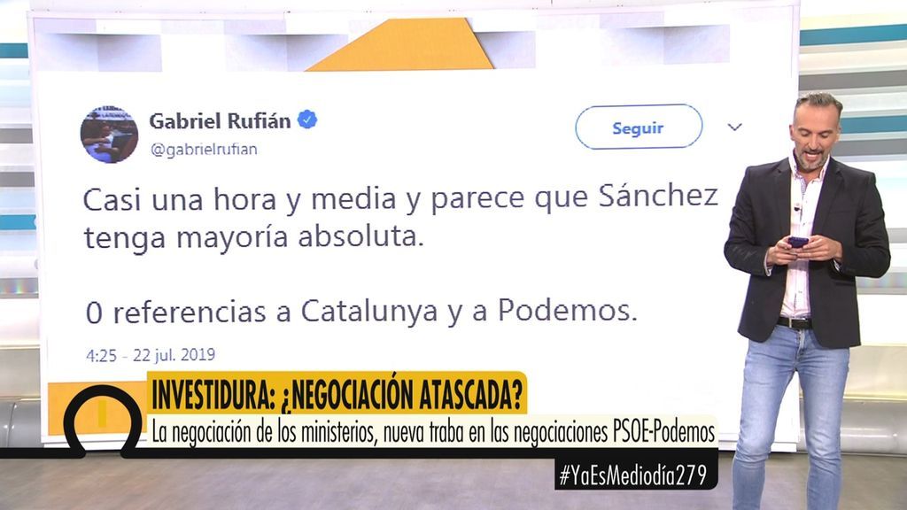 El tuit de Rufián sobre el discurso de Sánchez