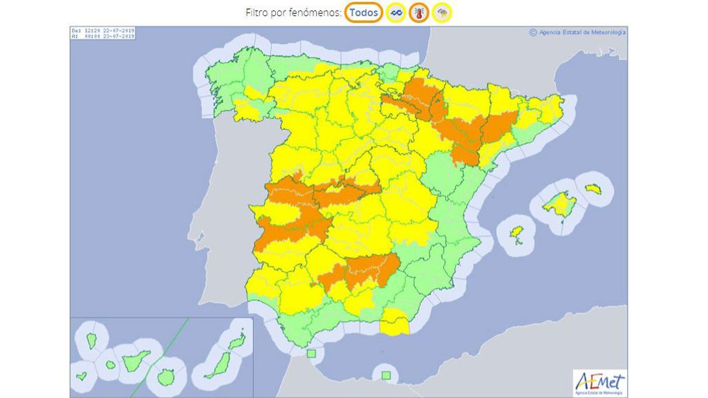 Avisos por calor previstos para el lunes, 22 de julio / Aemet