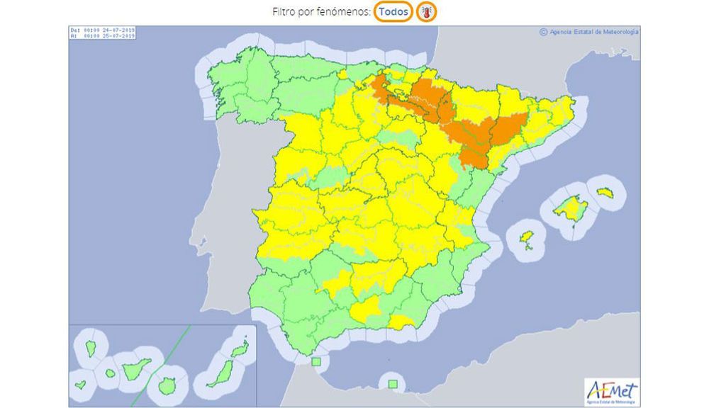 Avisos por calor previstos para el miércoles, 24 de julio / Aemet