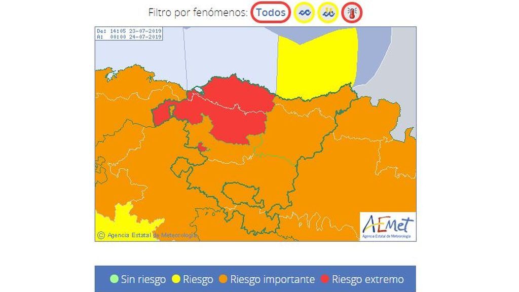 Avisos meteorológicos previstos en el País Vasco para el martes, 23 de julio