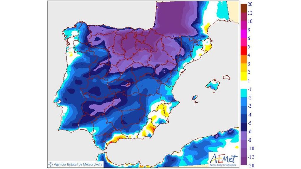 Variación de las temperaturas máximas prevista para el viernes / Aemet