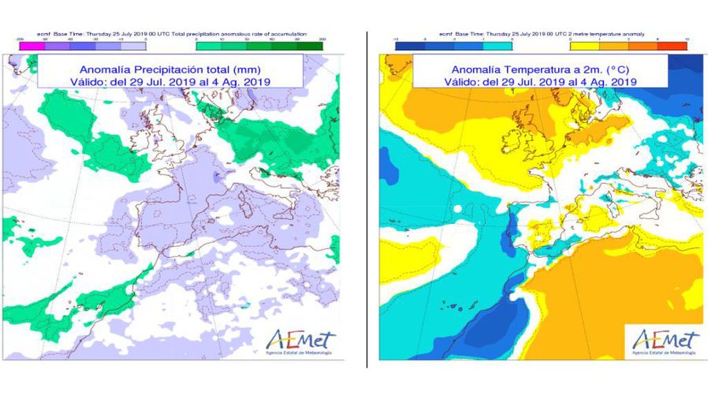 Anomalía de las precipitaciones y temperaturas prevista para la próxima semana / Aemet