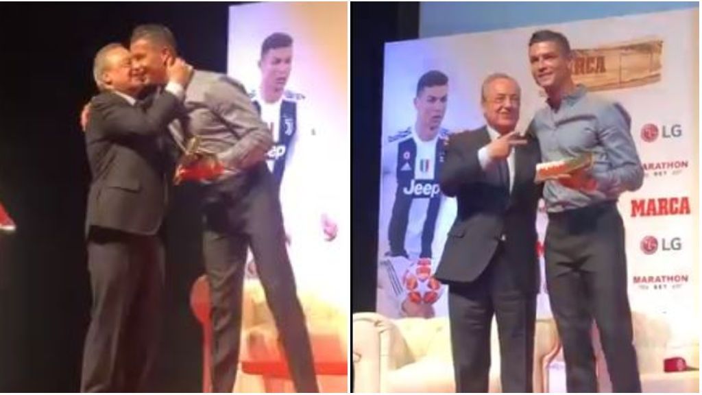 Cristiano y Florentino Pérez se reencuentran tras su salida del Real Madrid con un abrazo y un gesto de victoria