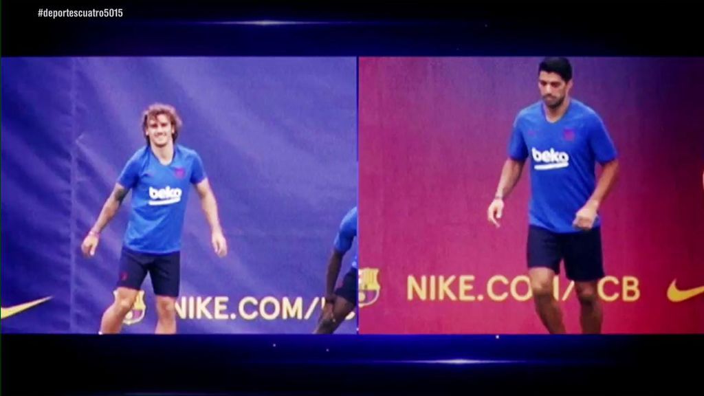 El frió reencuentro de Griezmann y Luis Suárez en los entrenamientos del Barça