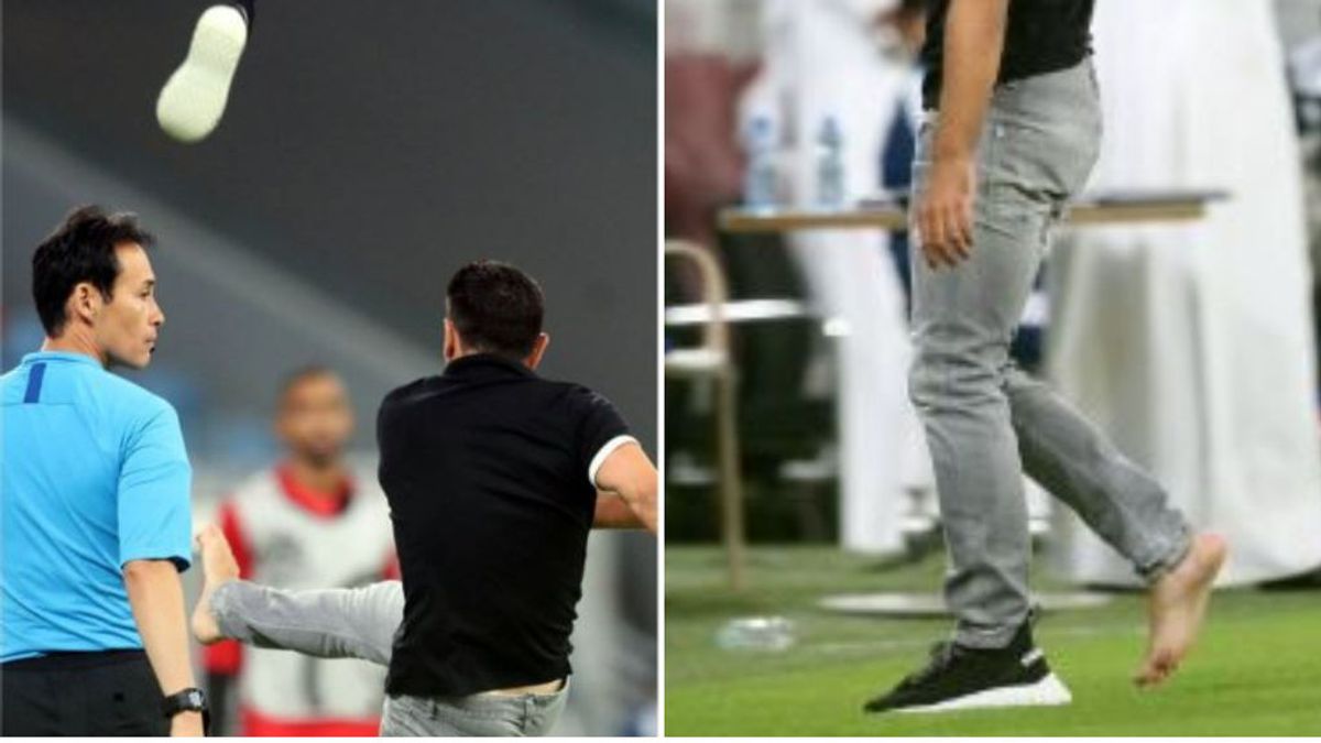 El monumental cabreo de Xavi Hernández en su debut como entrenador: insultos, patada a una botella y acaba descalzo