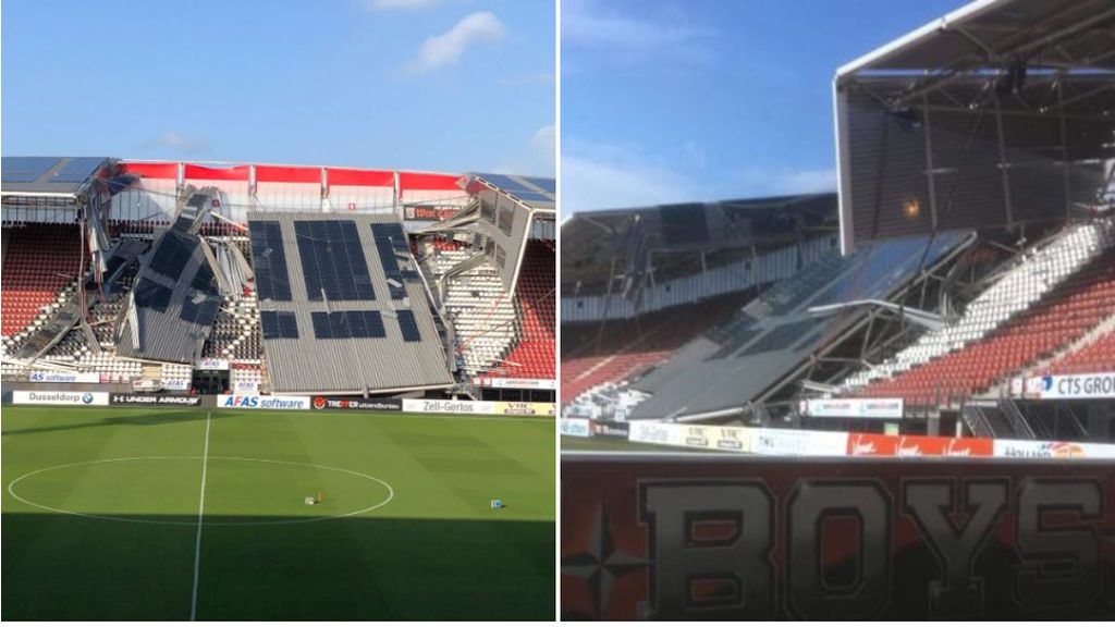 Parte del techo del estadio del AZ Alkmaar se cae sobre una de las gradas: afortunadamente no hay heridos Parte del techo del estadio del AZ Alkmaar se cae sobre una de las gradas: afortunadamente no hay heridos