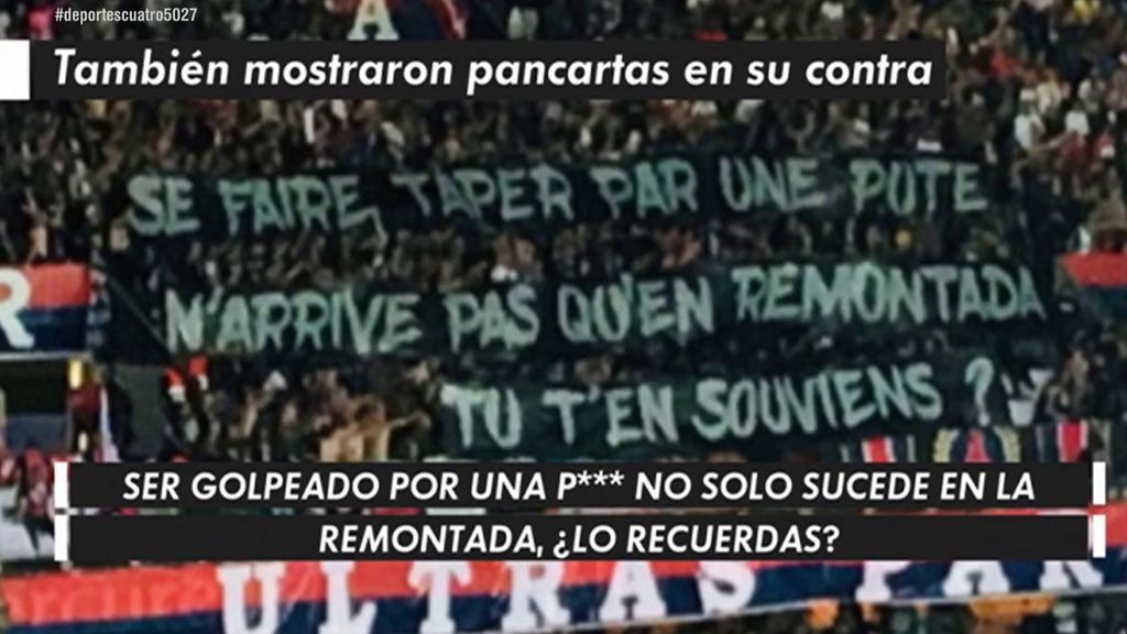 La dura pancarta de los ultras del PSG contra Neymar comparando su presunta violación con la remontada del Barça