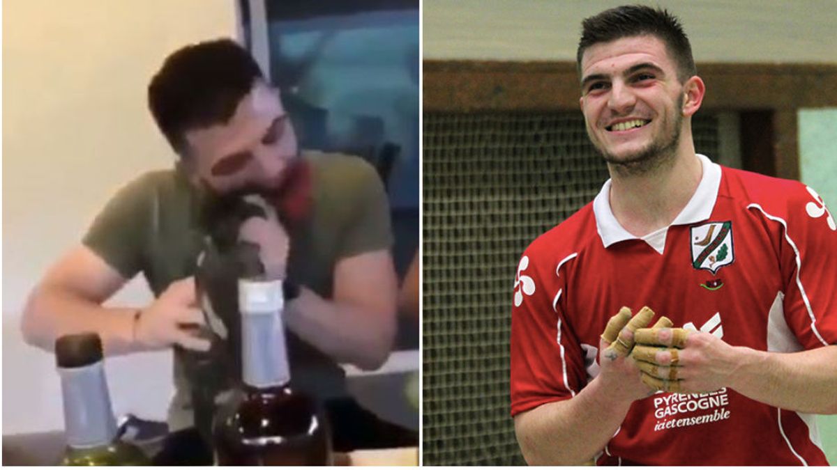Bixente Larralde, campeón de pelota vasca, arranca de un mordisco la cabeza a un gallo vivo Bixente Larralde, campeón de pelota vasca, arranca de un mordisco la cabeza a un gallo vivo