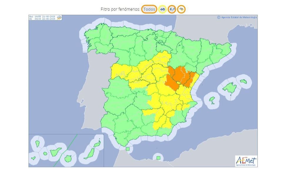 Avisos por tormentas previstos para el miércoles, 21 de agosto