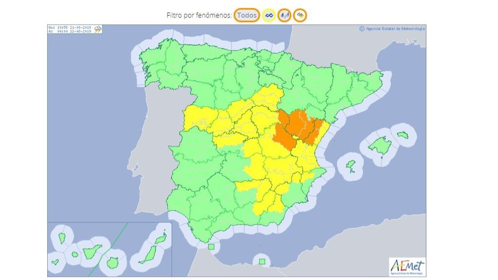 Avisos por tormentas previstos para el miércoles, 21 de agosto