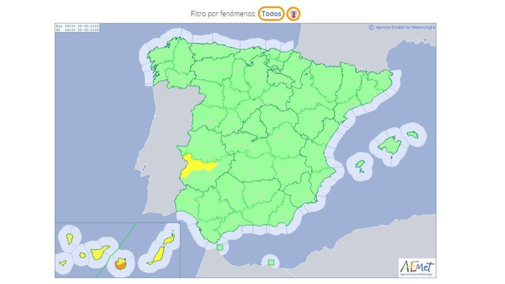 Avisos por altas temperaturas previstos para el sábado, 24 de agosto / Aemet