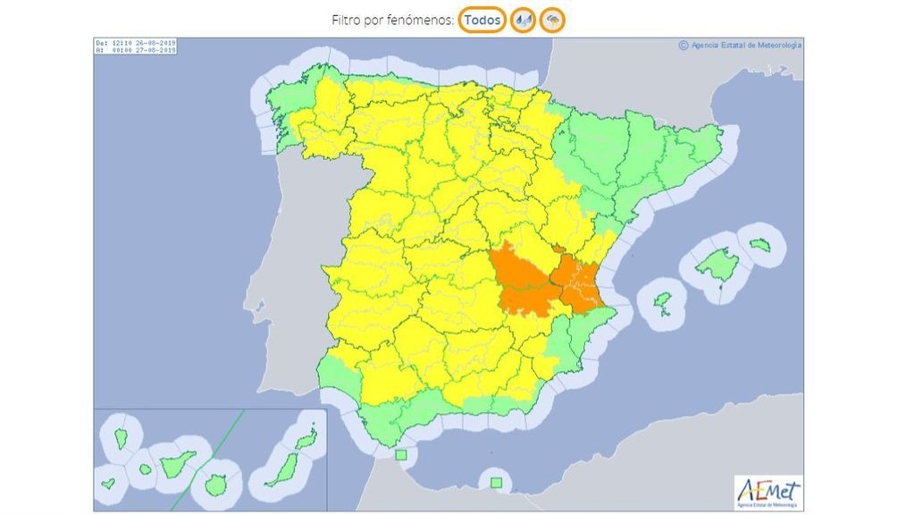 Avisos por tormentas y lluvias previstos para el lunes, 26 de agosto / Aemet