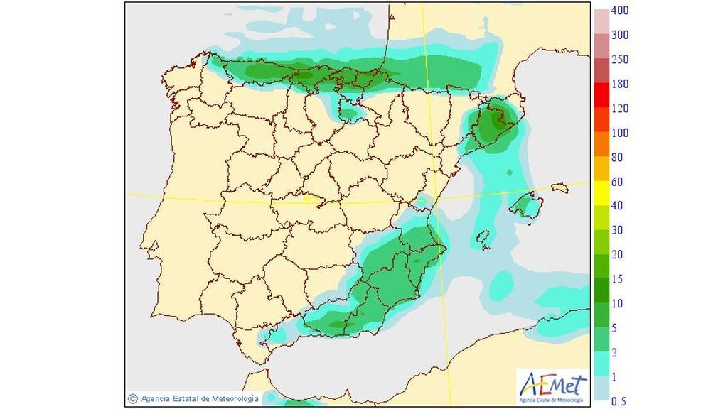 Precipitación media prevista para el jueves, 5 de septiembre / Aemet