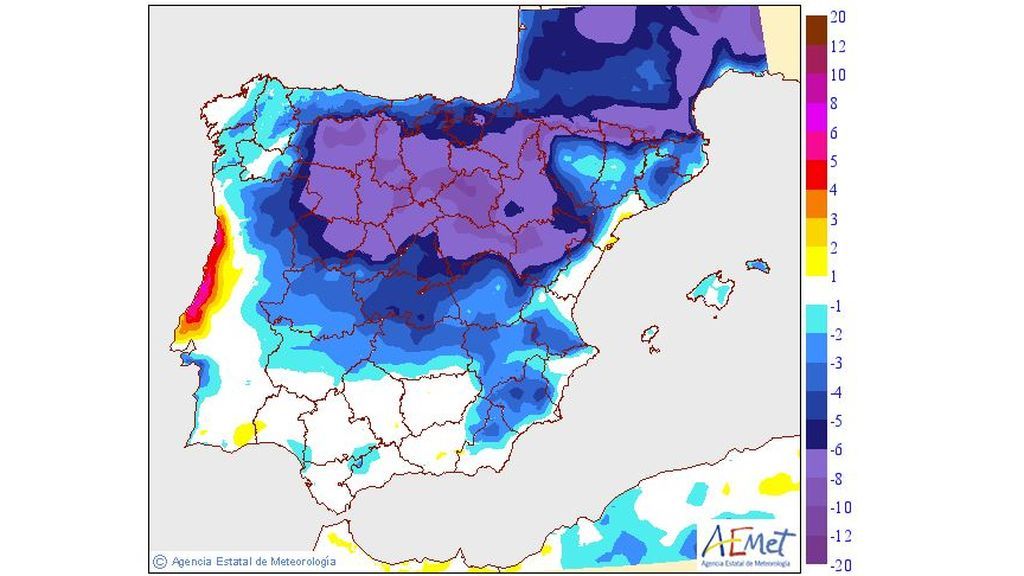 Variación de las temperaturas máximas prevista para el jueves, 5 de septiembre / Aemet