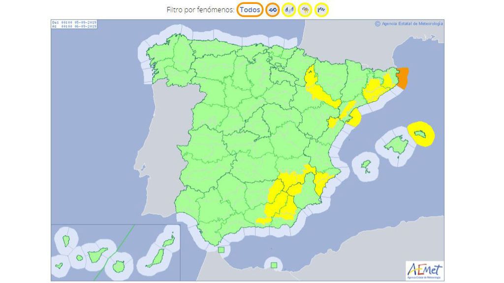 Avisos por tormentas, lluvias, viento y oleaje adverso previstos para el jueves / Aemet