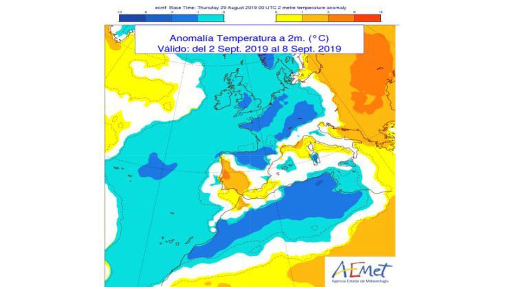 Anomalía de la temperatura media la semana del 2 al 8 de septiembre