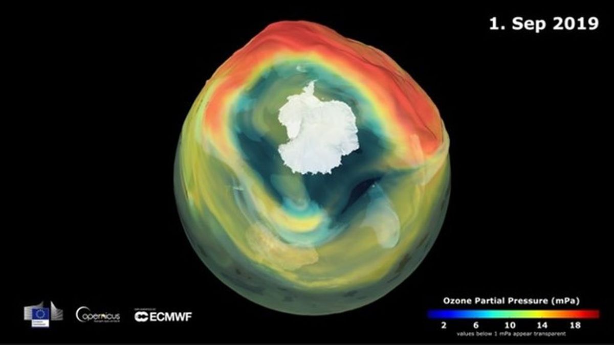 Imagen del agujero de la capa de ozono monitorizado por el Copernicus Atmosphere Monitoring Service (CAMS) del 1 de septiembre de 2019