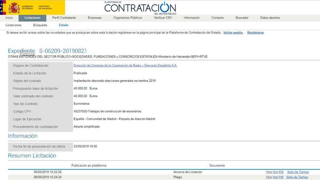 El Gobierno saca a concurso el decorado de RTVE para las elecciones generales de noviembre de 2019 El Gobierno saca a concurso el decorado de RTVE para las elecciones generales de noviembre de 2019