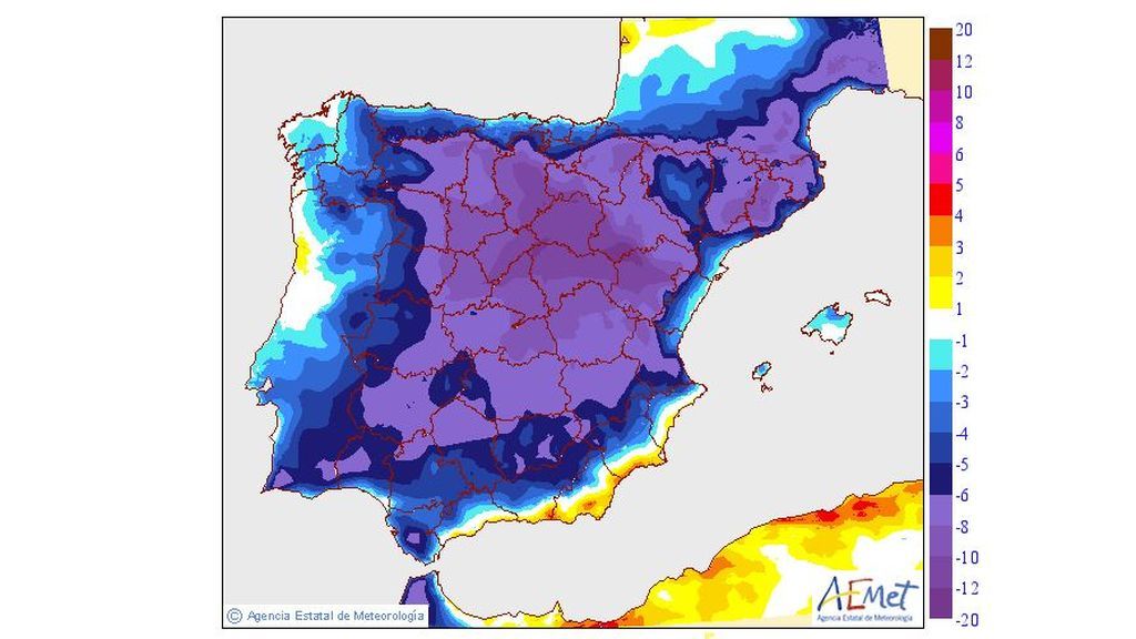 Variación de las temperaturas máximas prevista para el martes, 10 de septiembre