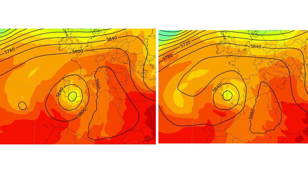 Evolución de la DANA, a 500 hPa, entre el viernes y el sábado / Aemet