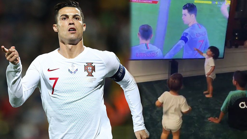 Los cuatro hijos de Cristiano celebran con Georgina su póquer con Portugal: “!Gol de papá!”