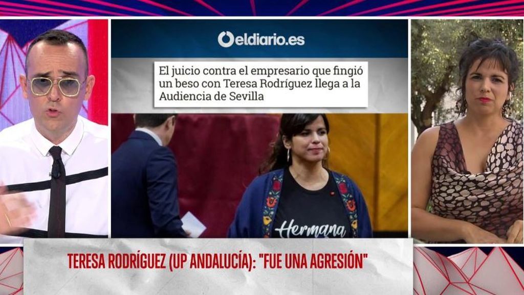 Teresa Rodríguez, ante el empresario que fingió besarla