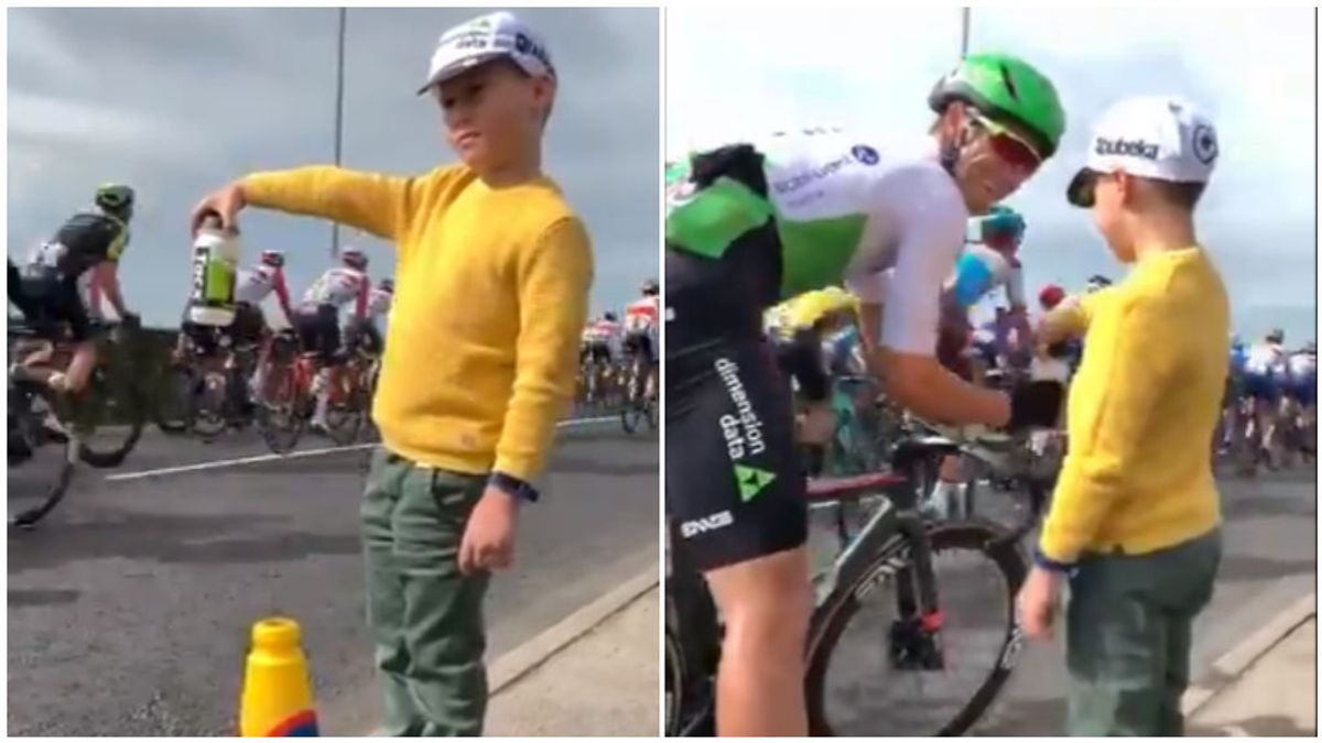 Las lágrimas del ciclista Mark Renshaw al ver que es su propio hijo el que le da agua en mitad de una etapa