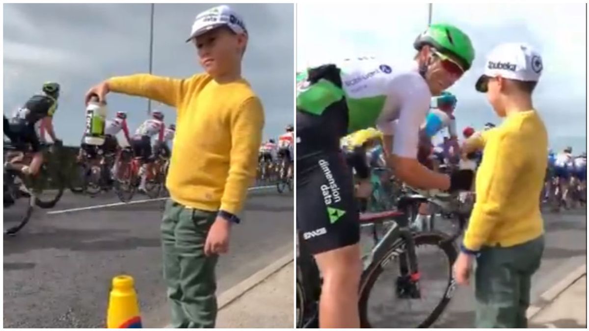 Las lágrimas del ciclista Mark Renshaw al ver que es su propio hijo el que le da agua en mitad de una etapa Las lágrimas del ciclista Mark Renshaw al ver que es su propio hijo el que le da agua en mitad de una etapa