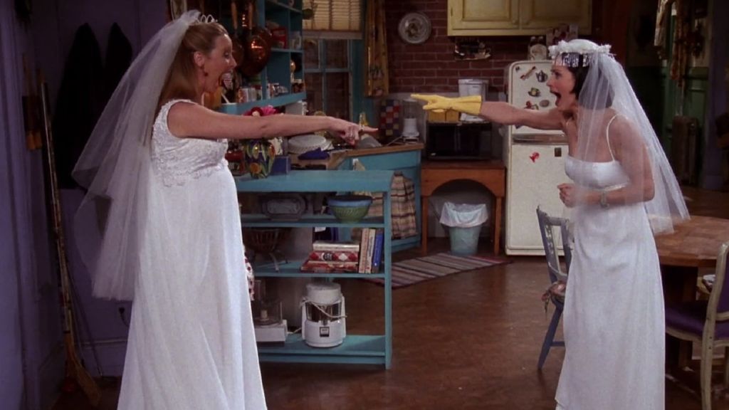 Friends-Phoebe-and-Monica-in-wedding-gowns