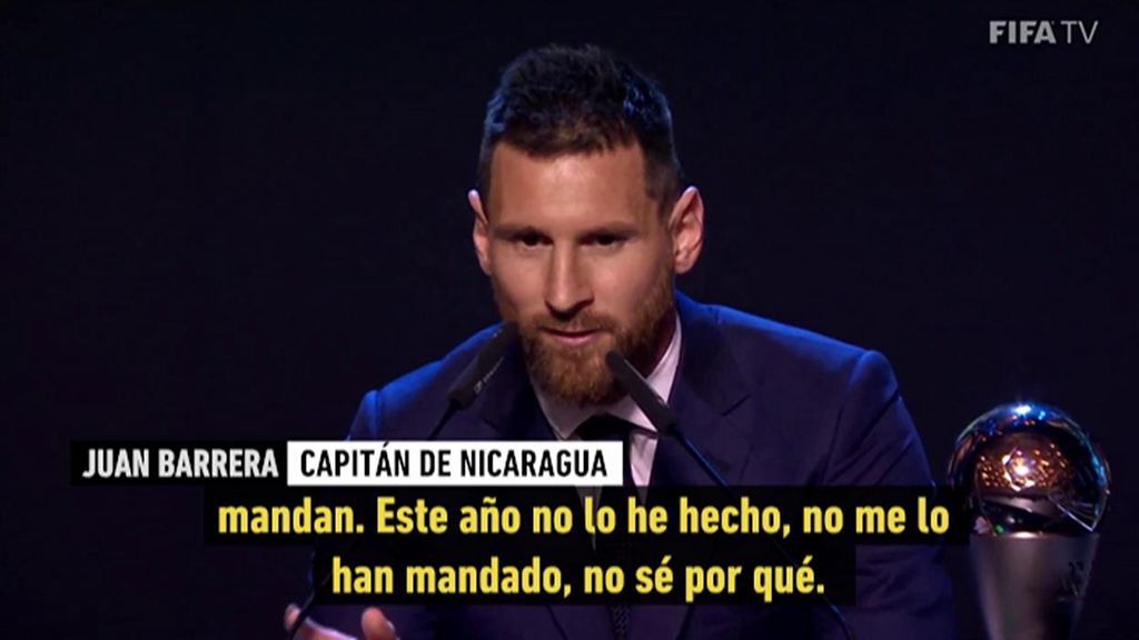 El capitán de Nicaragua denuncia un posible amaño en los premios 'The Best': "Yo no voté y la lista decía que yo había votado a Messi"