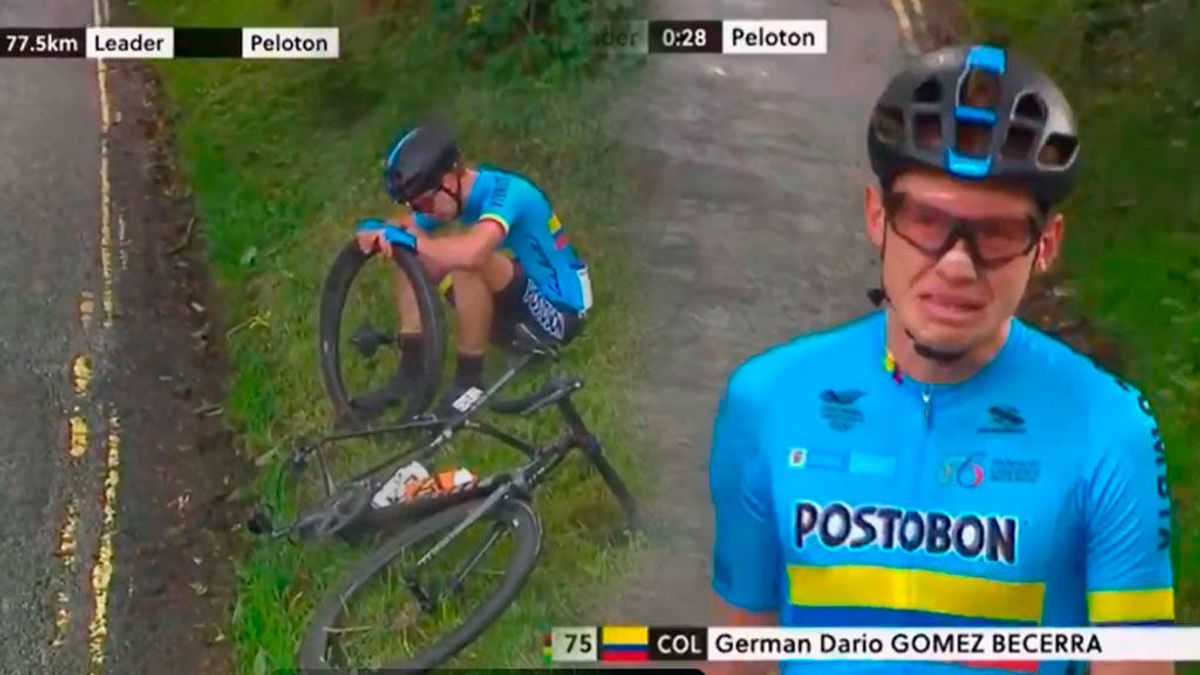 Un ciclista colombiano rompe a llorar después de tener una avería y no ser ayudado por ningún equipo Un ciclista colombiano rompe a llorar después de tener una avería y no ser ayudado por ningún equipo