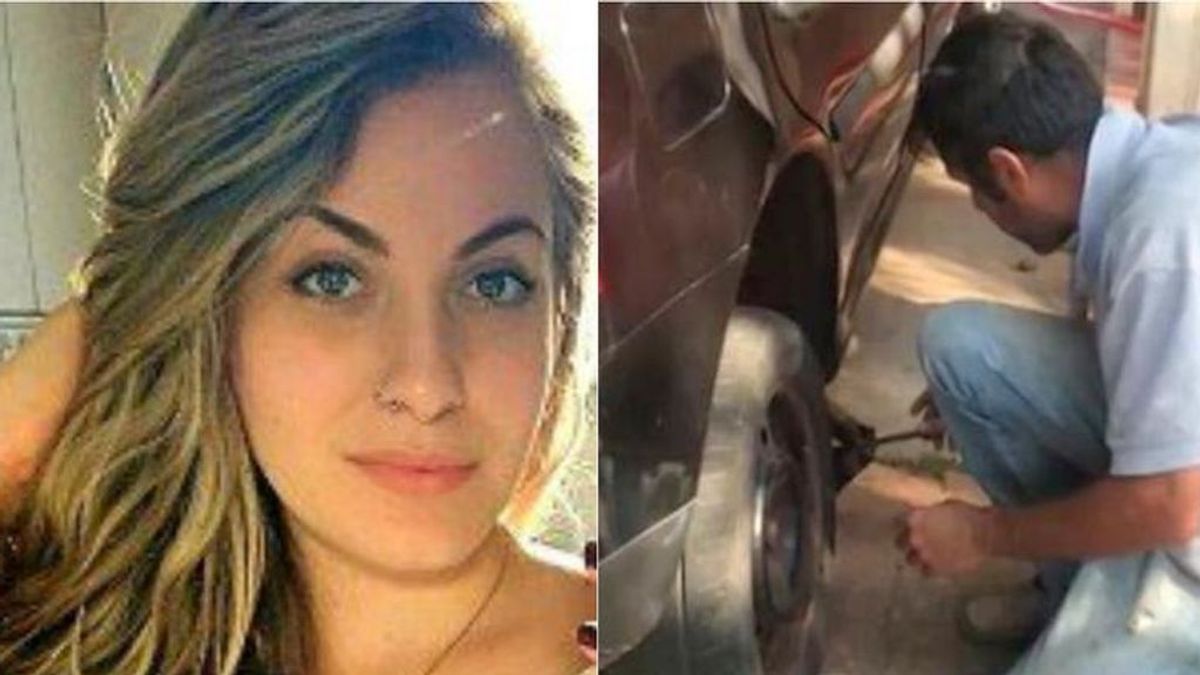 Mariana Bazzi (izq.) y el sospechoso de su asesinato al que le hizo una foto mientras cambiaba su neumático (dcha.)