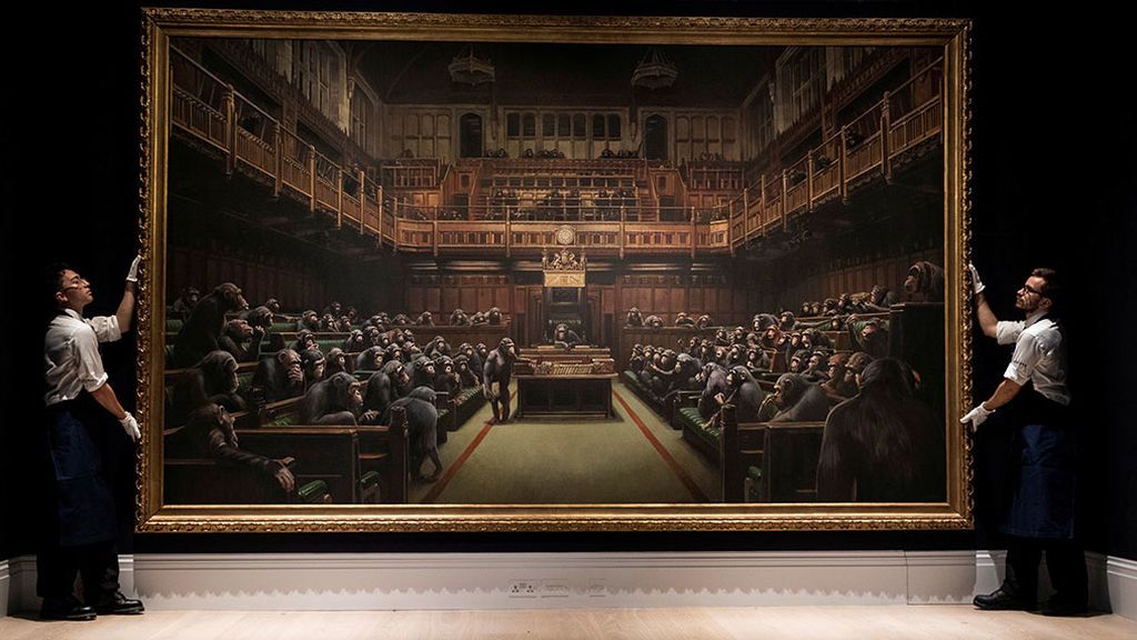 Los chimpancés parlamentarios de Banksy, subastados por 11 millones de euros Los chimpancés parlamentarios de Banksy, subastados por 11 millones de euros