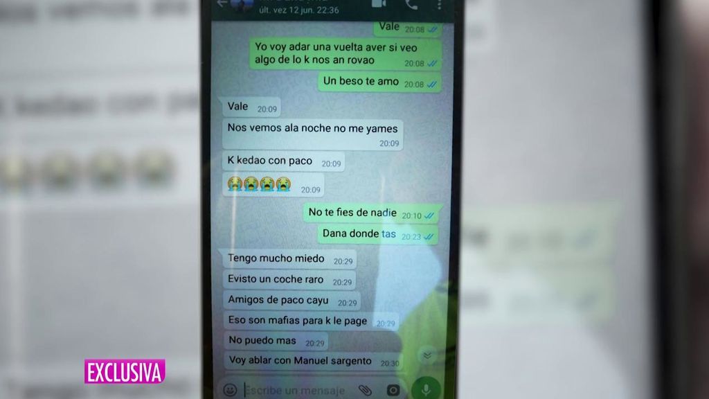 Los mensajes que escribió Sergio con el móvil de Dana