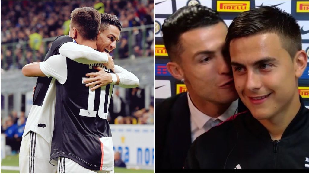 Cristiano Ronaldo sorprende a Dybala con un beso en medio de una entrevista