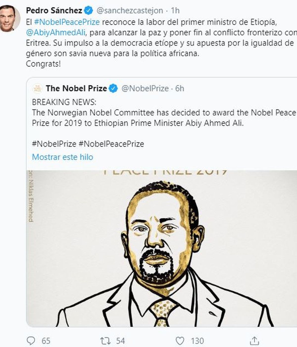 Sánchez corrige en Twitter su felicitación al primer ministro etíope por un falta de ortografía