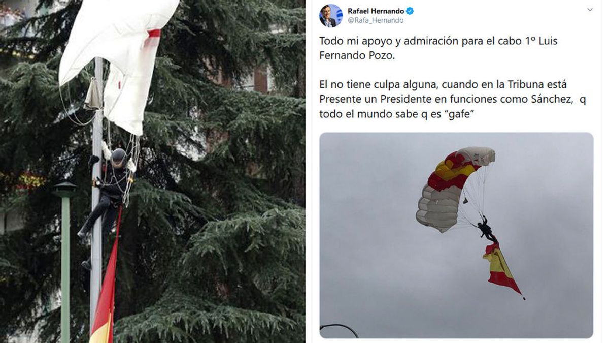 Hernando culpa del accidente del paracaidista de la Fiesta Nacional al "gafe" de Sánchez