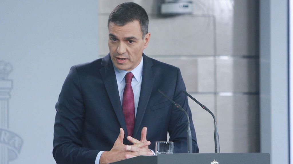 Pedro Sánchez, durante su intervención en Moncloa Pedro Sánchez, durante su intervención en Moncloa