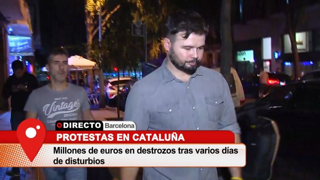 Rufián sobre los altercados vividos en Barcelona: "Esperemos que el día gane a la noche"