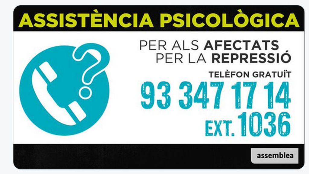 La Asamblea Nacional Catalana abre un teléfono de asistencia psicológica “para los afectados por la represión” La Asamblea Nacional Catalana abre un teléfono de asistencia psicológica “para los afectados por la represión”
