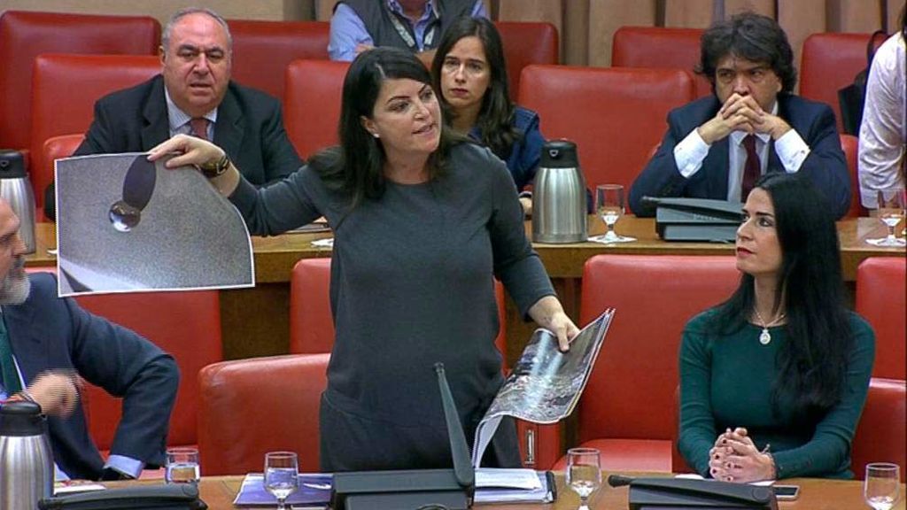 Macarena Olona enseña una foto en el Congreso