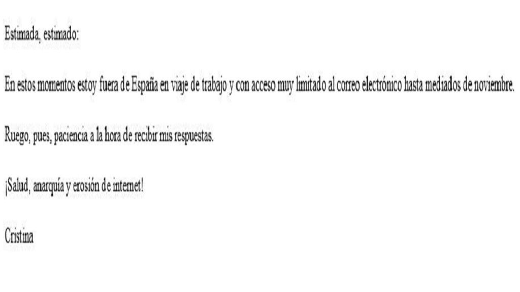 El mail de respuesta automática de Cristina Morales