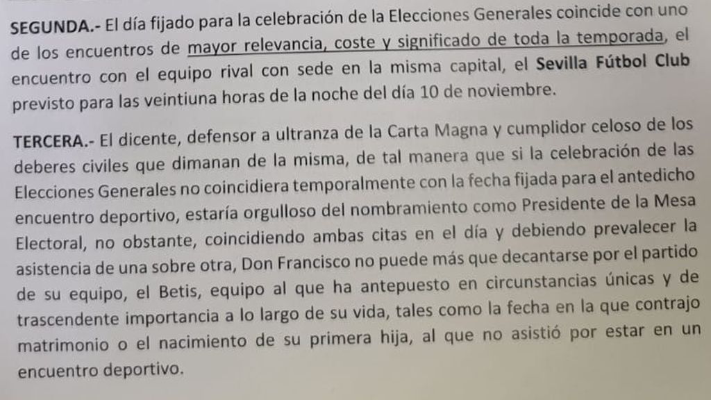 Un bético pide que le liberen de una mesa electoral el 10-N para ir al derbi contra el Sevilla