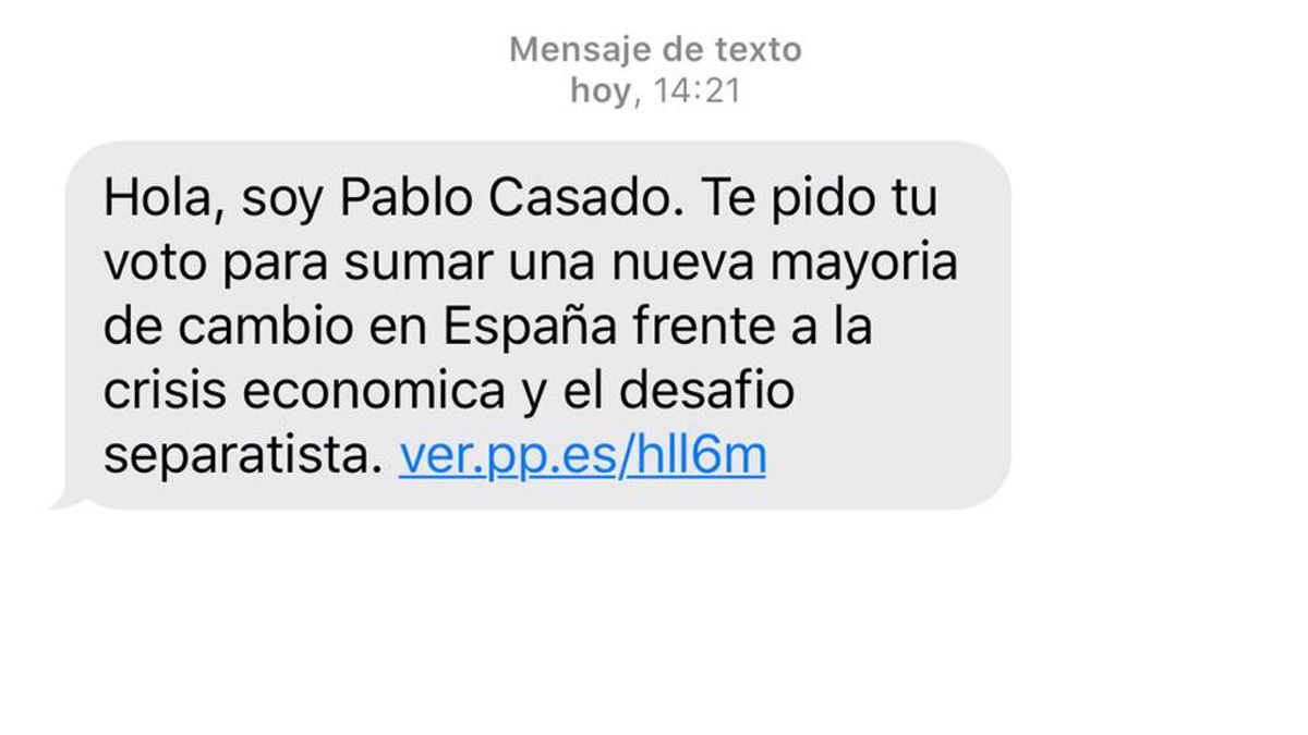 El PP envía dos millones de SMS  a teléfonos privados pidiendo el voto para Pablo Casado
