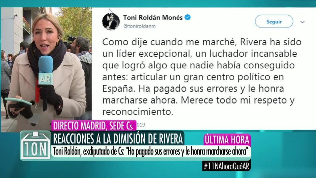 La reacción de Toni Roldán a la dimisión de Rivera: "Ha pagado sus errores y le honra marcharse"