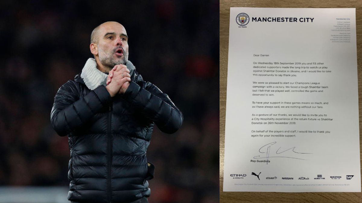 Pep Guardiola agradece personalmente a los fans del Manchester: "Nos gustaría invitarte a nuestra hospitalidad City"